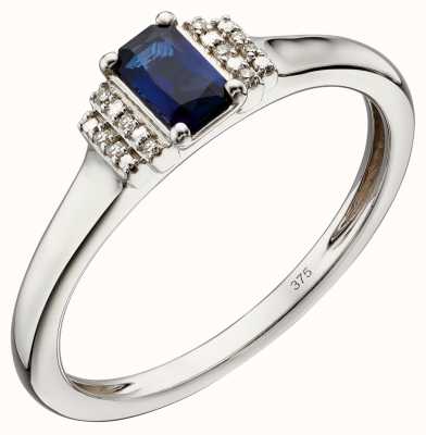 Elements Gold 9k white Gold Sapphire And Diamond Deco Ring GR566L