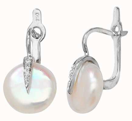 James Moore TH 18k White Gold Diamond Pearl Drop Earrings EDQ214W