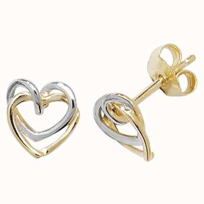 James Moore TH 9k Yellow and White Gold Heart Stud Earrings ER097