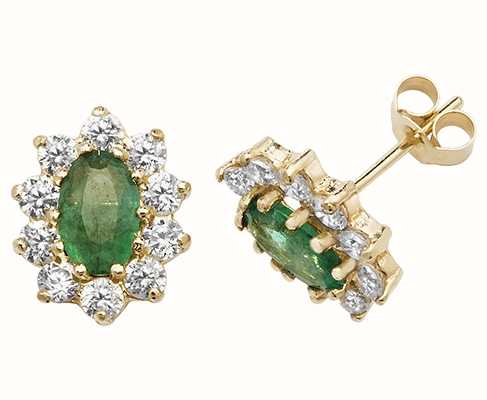 James Moore TH 9k Yellow Gold Emerald Cubic Zirconia Stud Earrings ES545EM
