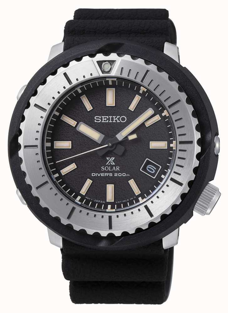 Seiko Prospex Solar Men's Black Dial Diver's 200m Black Strap Silv SNE541P1  - First Class Watches™ USA