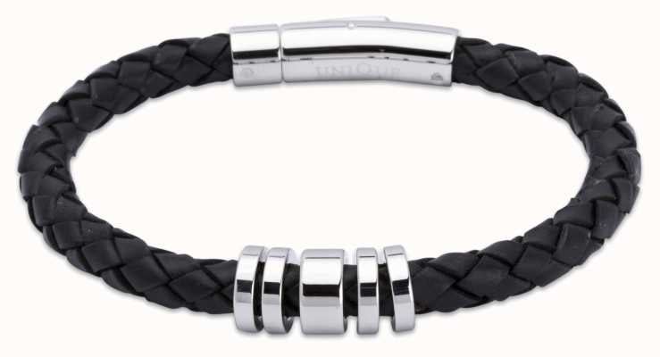 Unique & Co Black Leather | Steel Elements | Bracelet A65BL/21CM
