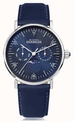 Michel Herbelin Montre Inspiration Moonphase Stainless Blue Leather Strap 12747/AP15BL