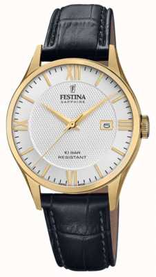 Festina | Men's Swiss Made | Black Leather Strap | Silver Dial | F20010/2