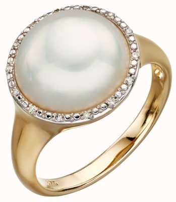 Elements Gold 9ct Yellow Gold Pearl And Diamond Ring Size EU 54 (UK N) GR560W 54