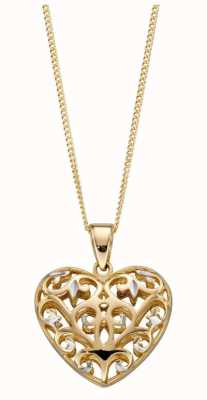 Elements Gold 9ct Y/g W/g Filigree Open Heart Pendant Only GP2229