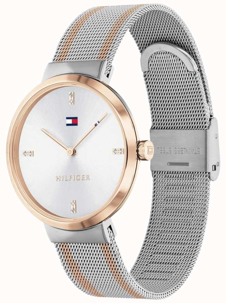 Tommy Hilfiger Liberty Two Tone Mesh Bracelet White Dial