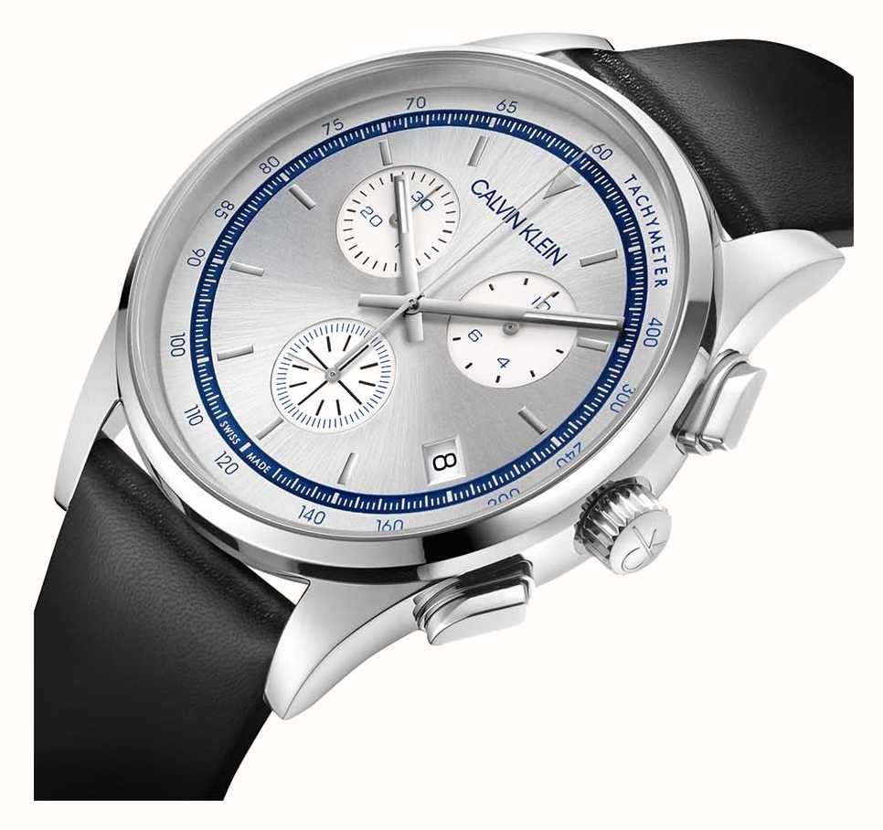 Calvin Klein | Men's Completion | Black Leather Strap | Silver Dial ...