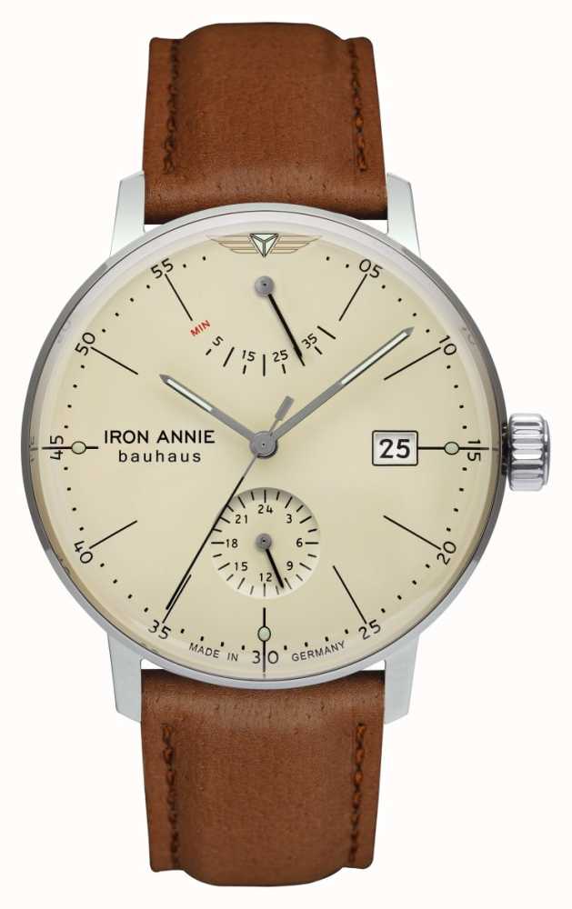 Iron Annie Bauhaus Watches™ | USA - Class Leather Dial Light | Brown 5060-5 Beige Strap Automatic First 
