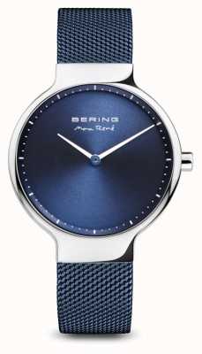Bering Max René | Polished Silver | Blue Mesh Strap 15531-307