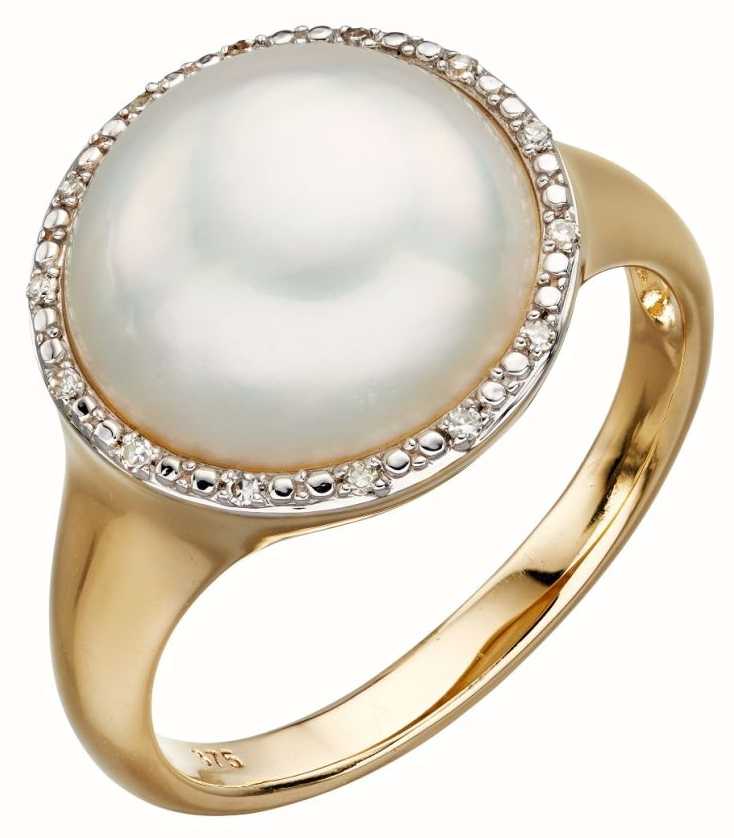 Elements Gold 9ct Yellow Gold Pearl And Diamond Ring Size EU 56 (UK O 1/2 -  P) GR560W 56 - First Class Watches™ USA