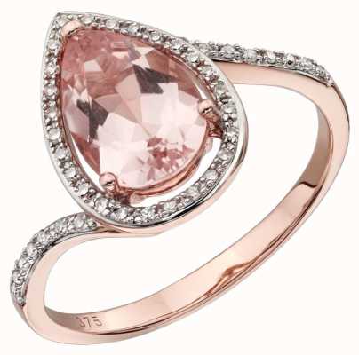 Elements Gold 9ct Rose Gold Morganite Tear Drop Shape Diamond Ring Size EU 52 (UK L 1/2) GR563P 52