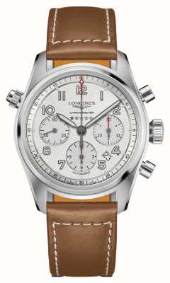 LONGINES Spirit Automatic Chronograph Silver Dial Brown Strap L38204732