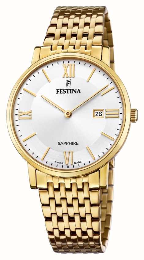 Festina Men\'s Swiss Made | First | Dial USA Bracelet F20020/1 - Gold Class Plated Steel Watches™ Silver