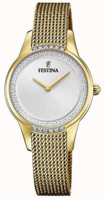 Festina Women's Gold Plated Steel Mesh Bracelet | Silver Crystal Set Dial F20495/1