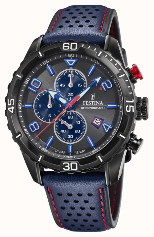 Festina Men\'s Chronograph | F20519/3 USA Grey/Blue - | Strap Dial Class Blue First Leather Watches™