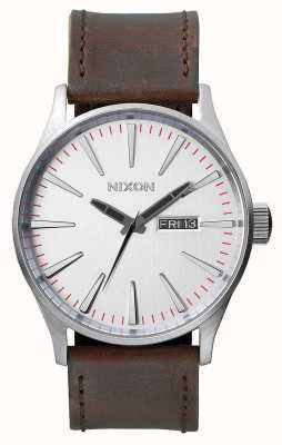 Nixon Sentry Leather  | Silver / Brown | Brown Leather Strap | Silver Dial A105-1113-00