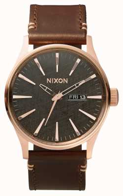 Nixon Sentry Leather | Rose Gold / Gunmetal / Brown | Brown leather Strap | A105-2001-00