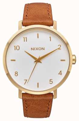 Nixon Arrow Leather | Gold / White / Saddle | Brown Leather Strap | White Dial A1091-2621-00