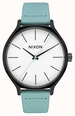 Nixon Clique Leather | Black / Mint | Mint Green Leather Strap | White Dial A1250-3317-00