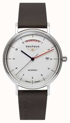 Bauhaus Men's Brown Italian Leather Strap | White Dial | Automatic | Day/Date 2162-1