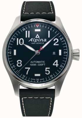Alpina Men's Startimer Pilot Auto | Black Leather Strap | Dark Blue Dial AL-525NN4S6