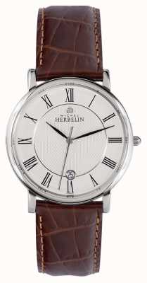 Michel Herbelin Classic | 38mm | White Dial | Brown Leather Strap 12248/08MA