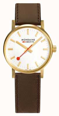 Mondaine Evo2 Gold 30mm | Brown Leather Strap | Silver Dial | IP Gold Case MSE.30112.LG