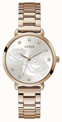 Guess Sparkling Rose | Women's Rose Gold Plated Steel Bracelet | Silver Dial GW0242L3