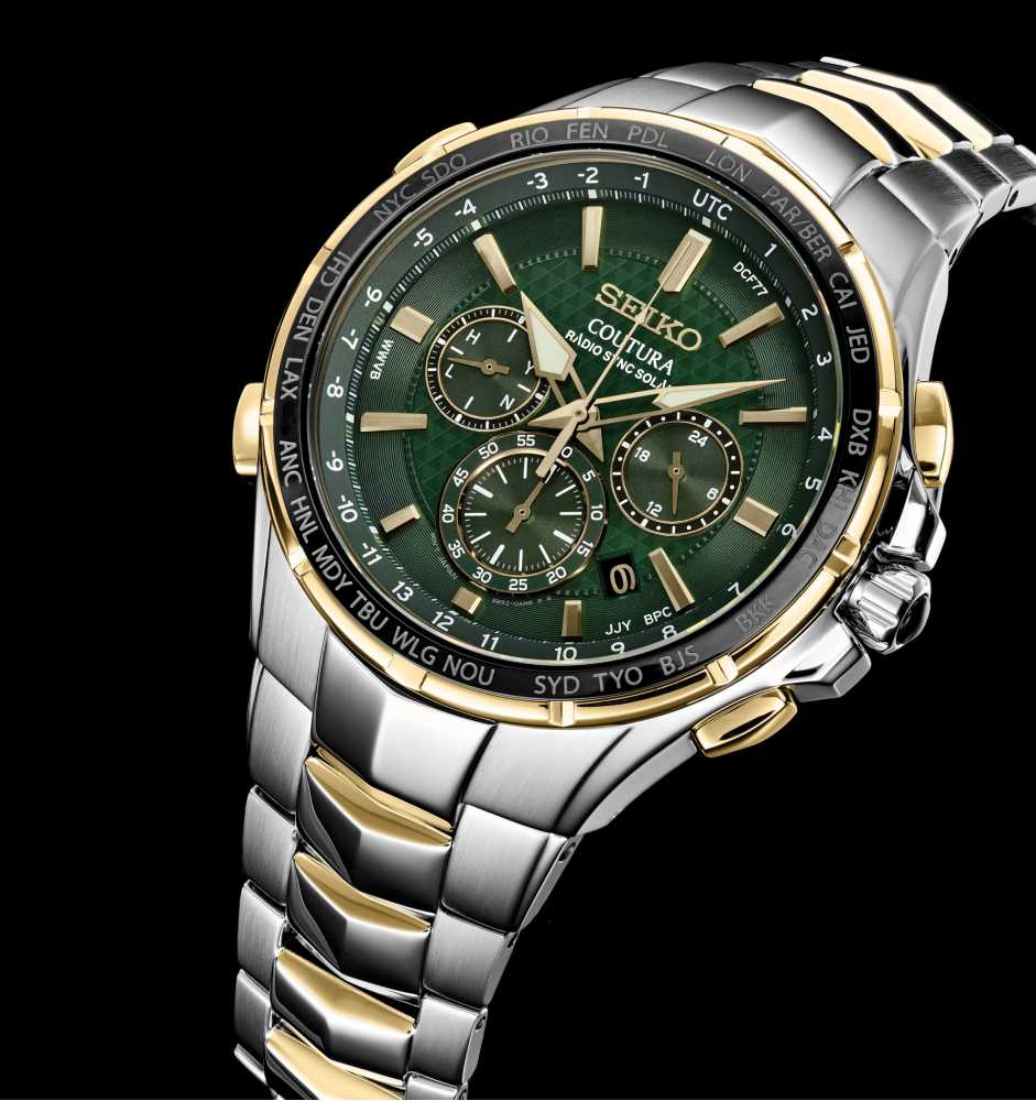 Seiko | Coutura | Radio Sync Solar | Green Dial | Two Tone Bracelet |  SSG022P9 - First Class Watches™ USA