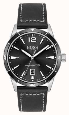 BOSS Men's Drifter Black Leather Watch and Pen Set 1570125