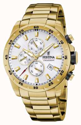 Festina Men\'s Swiss USA Steel Silver | Watches™ Gold Dial First | F20020/1 Class - Made Plated Bracelet