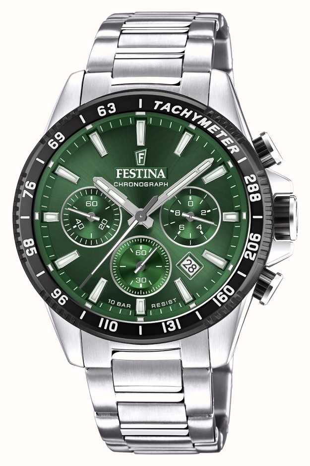 - Chronograph Class Men\'s Stainless USA Steel Watches™ Bracelet Green | Dial Festina First | F20560/4