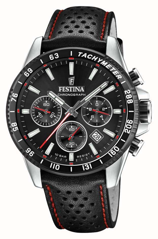 | First Festina Black Strap | USA Black - Dial Watches™ Class F20561/4 Chronograph Men\'s Leather