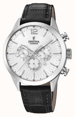 Festina Men's Chronograph | Silver Dial | Black Leather Strap F20542/1