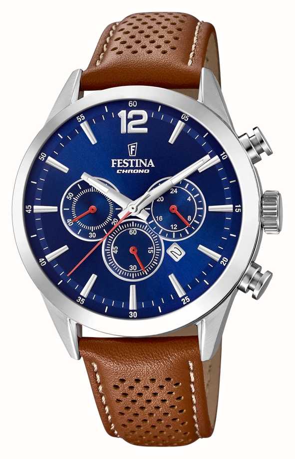 Festina Chronograph Blue Dial F20542/3 Strap Leather Class USA First Brown - Watches™