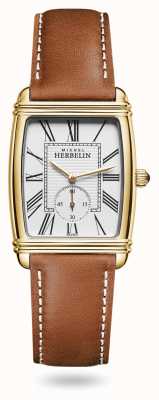 Herbelin Men's Art Deco Watch Brown Leather Strap White Dial 10638/P08GO