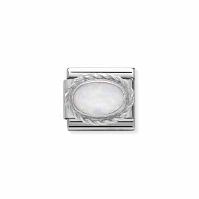 Nomination Comp. Classic Hard Stones Stainless Steel Rich Silver 925 Setting WHITE OPAL 330503/07