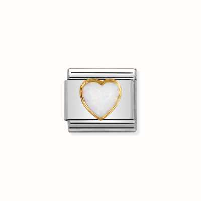Nomination COMPOSABLE Classic STONES HEARTS In Stainless Steel With 18k Gold WHITE OPAL 030501/07