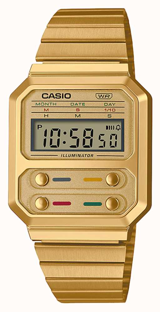 Casio Vintage Gold Stainless Steel Digital Watch A100WEG-9AEF - First Watches™