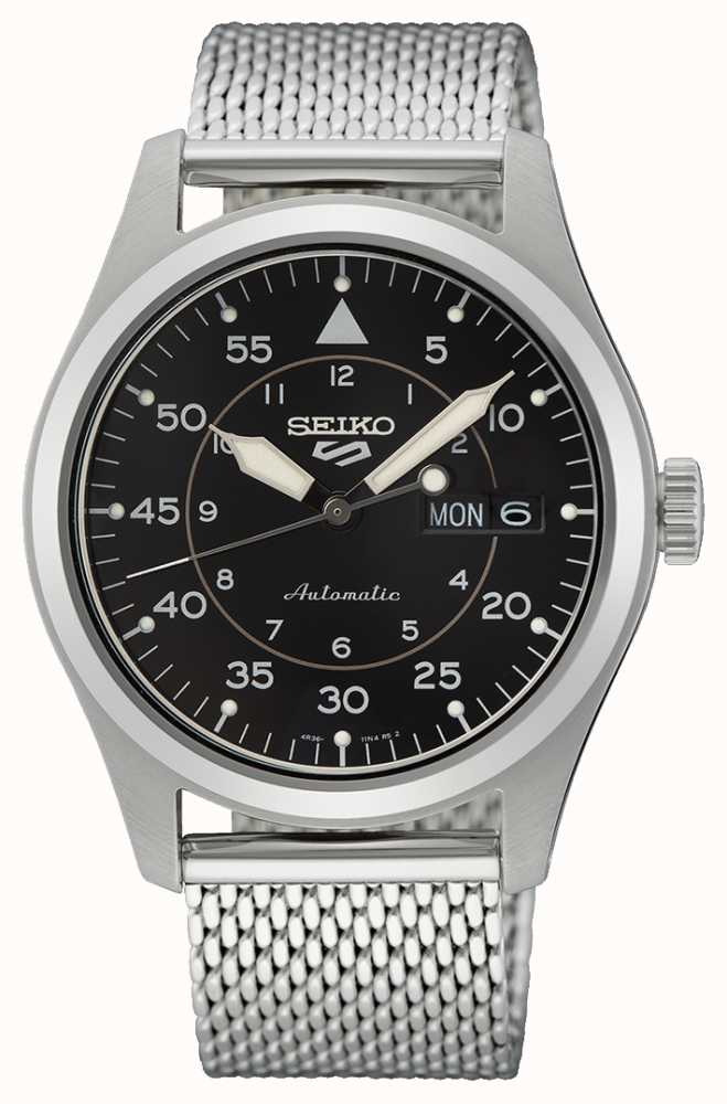 Seiko 5 Sports Flieger Automatic Black Dial Milanese Watch SRPH23K1 - First Class Watches™
