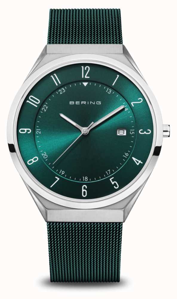 Bering Ultra Slim | Green Sunray Dial With Date Window | Green