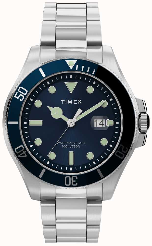 Timex Harborside Coast 43mm Silver-tone Case Blue Dial Blue TR SST Bracelet  TW2U41900 - First Class Watches™ USA