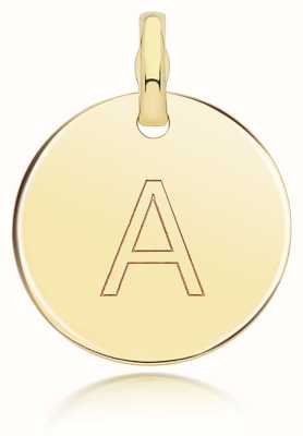 James Moore TH 9ct Yellow Gold Round 'A' Initial Pendant PN1280/A