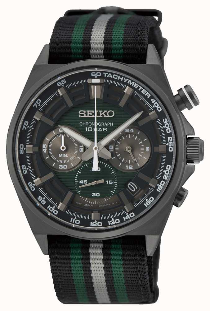 Seiko Men's Chronograph Watch Green Dial Black And Green Strap SSB411P1 -  First Class Watches™ USA