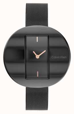 Calvin Klein Sculptural Black Rectangular Dial | Black Steel Mesh Bracelet 25200018
