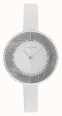 Calvin Klein Women's Silver Dial | White Leather Strap Watch 25200026