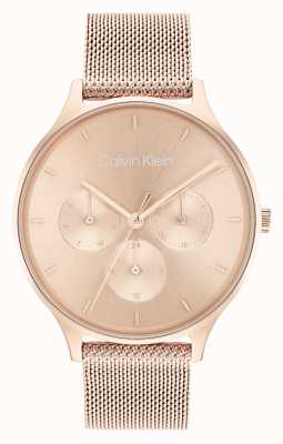 Calvin Klein Multifunction Rose Gold Plated Day and Date Steel Mesh Bracelet 25200102