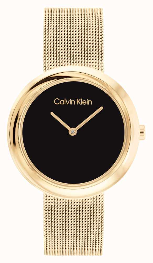 Calvin Klein Women's Black Dial | Gold Stainless Steel Mesh