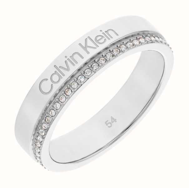 Calvin Klein Minimal Linear Stainless Steel Crystal Set Ring (Size